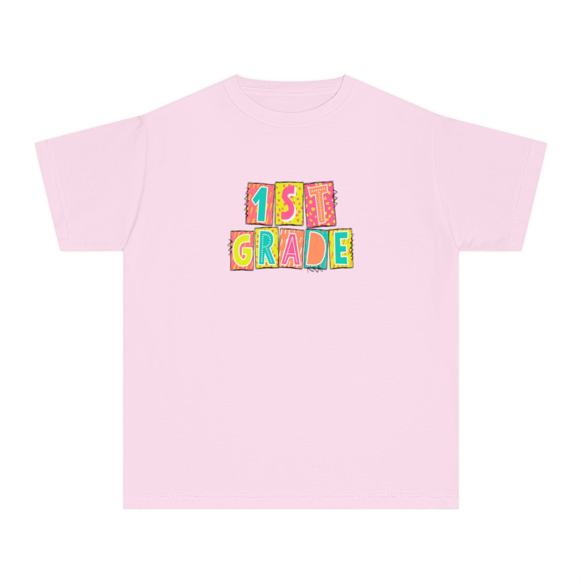 1st Grade Neon Blocks Youth Short Sleeve Tee