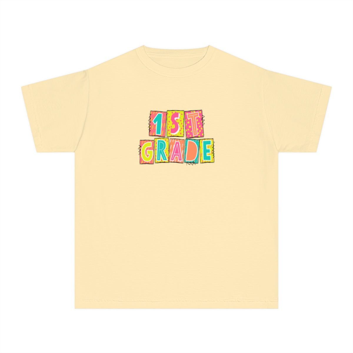 1st Grade Neon Blocks Youth Short Sleeve Tee