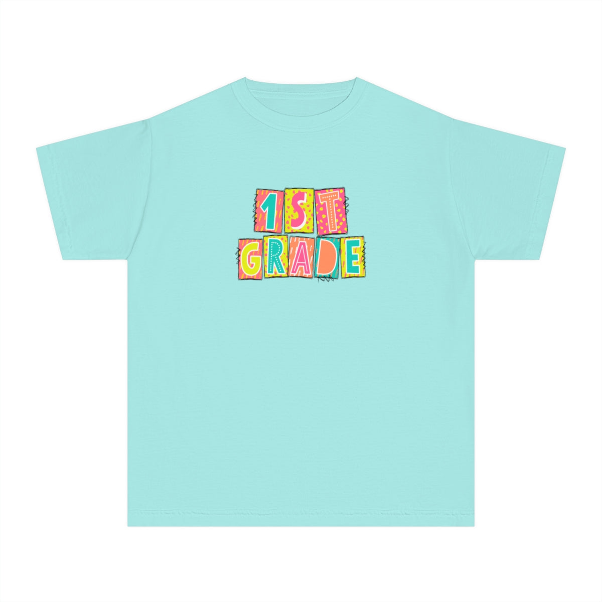 1st Grade Neon Blocks Youth Short Sleeve Tee