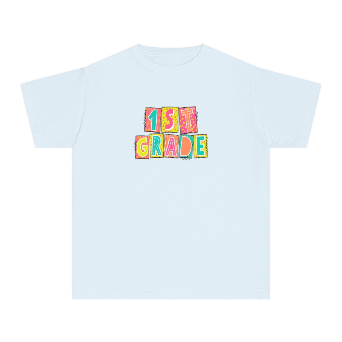 1st Grade Neon Blocks Youth Short Sleeve Tee