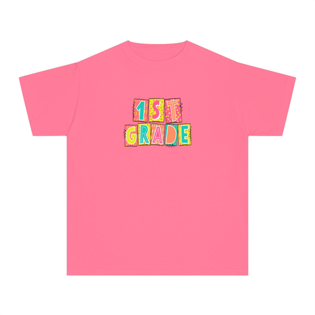 1st Grade Neon Blocks Youth Short Sleeve Tee
