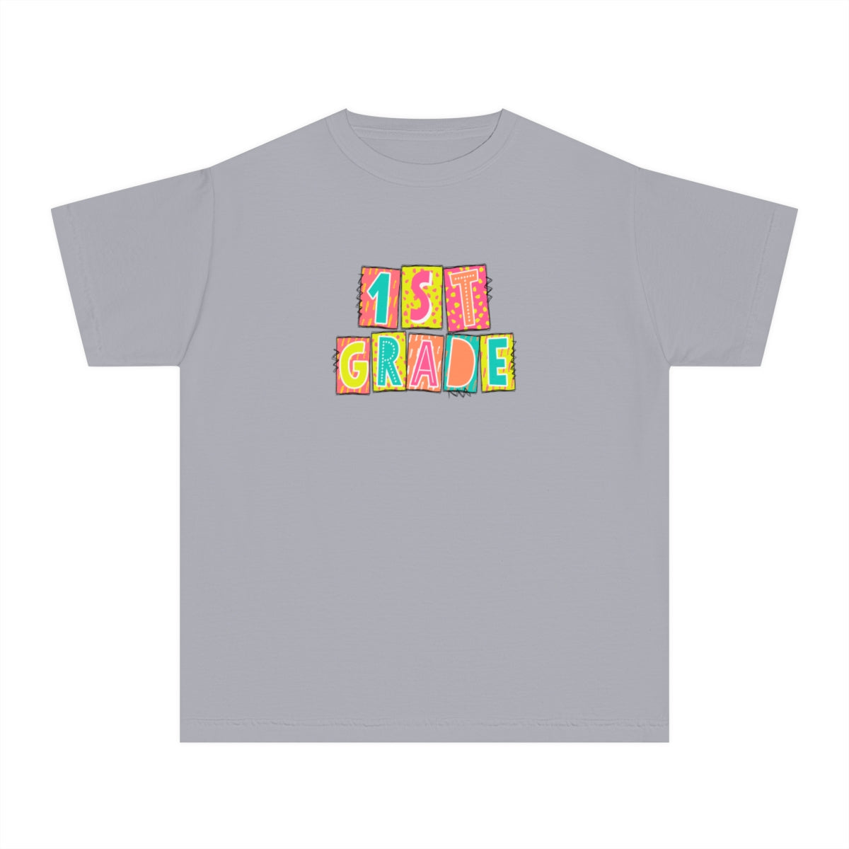 1st Grade Neon Blocks Youth Short Sleeve Tee