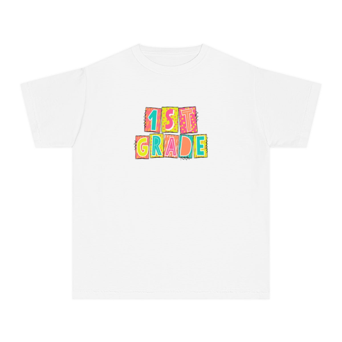 1st Grade Neon Blocks Youth Short Sleeve Tee