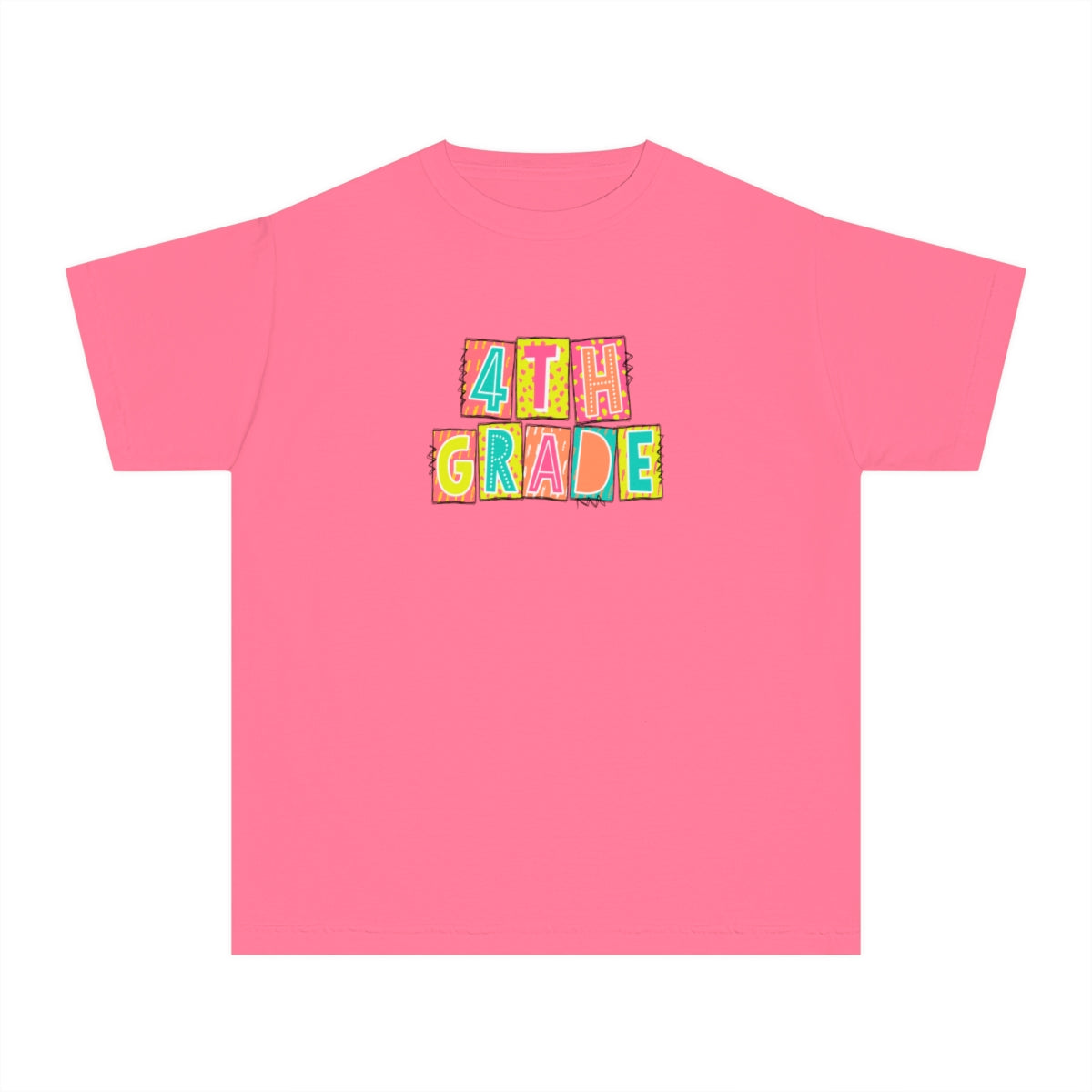 4th Grade Neon Blocks Youth Short Sleeve Tee
