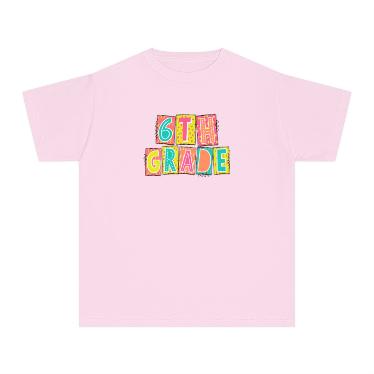 6th Grade Neon Blocks Youth Short Sleeve Tee