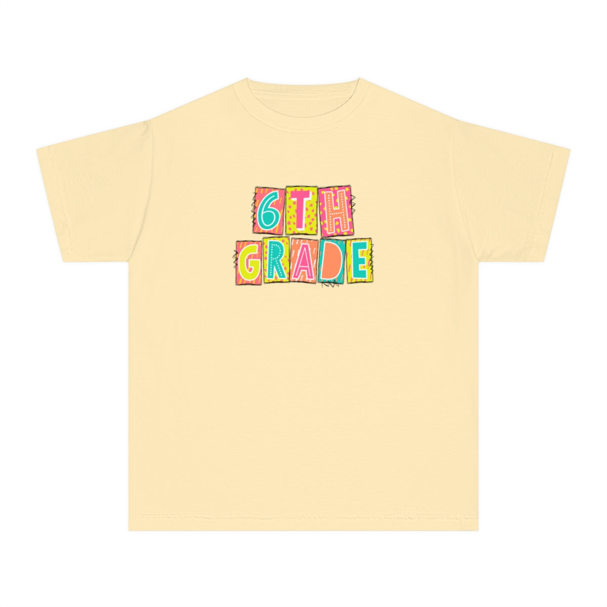 6th Grade Neon Blocks Youth Short Sleeve Tee