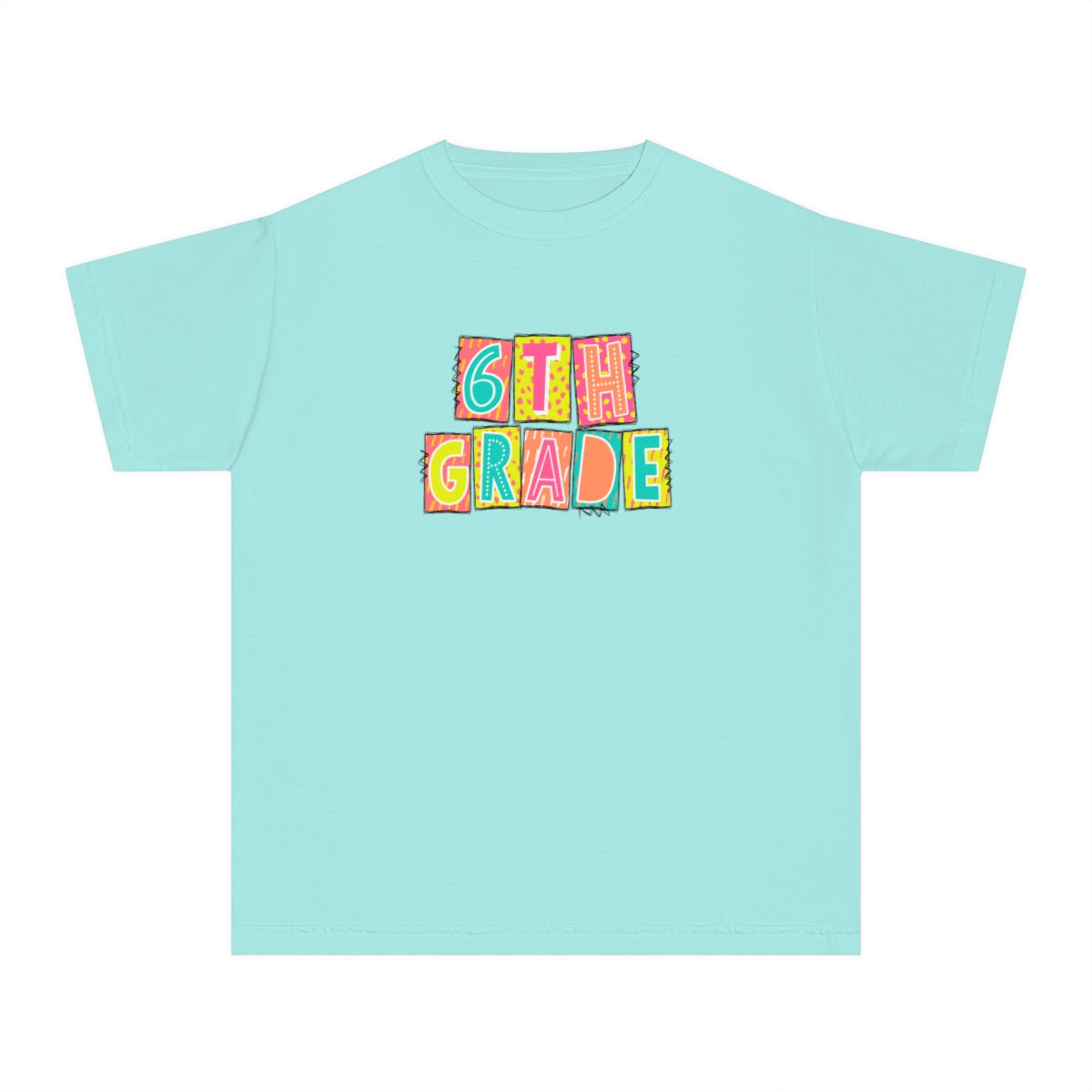 6th Grade Neon Blocks Youth Short Sleeve Tee