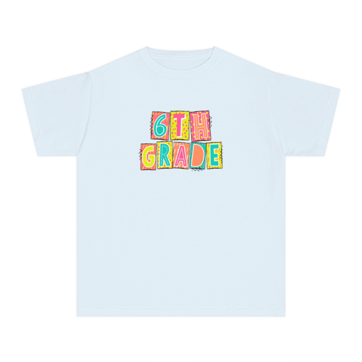 6th Grade Neon Blocks Youth Short Sleeve Tee