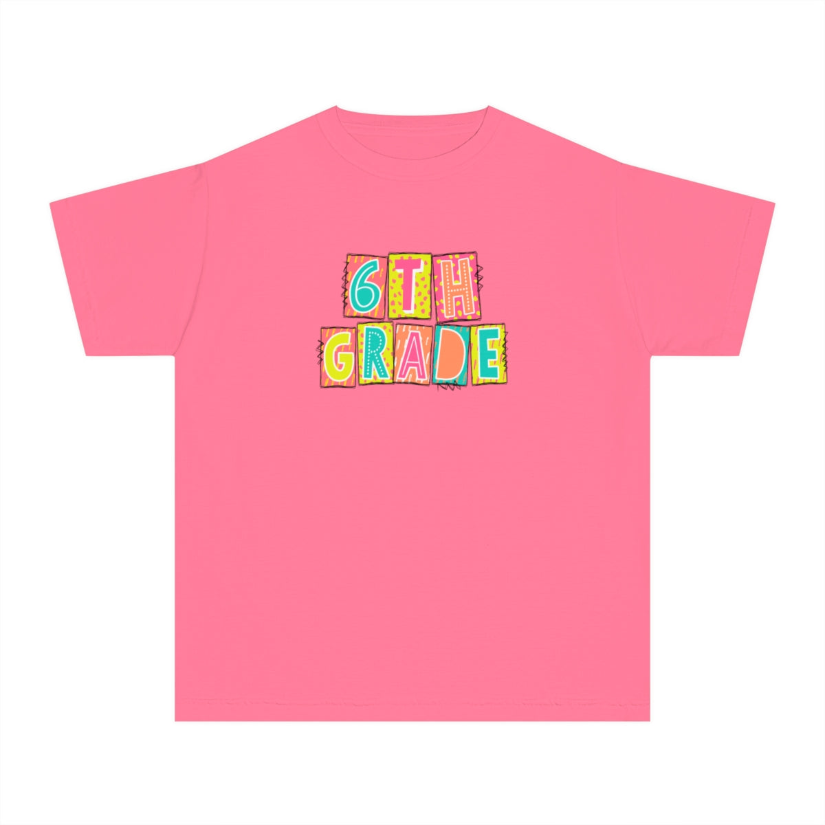 6th Grade Neon Blocks Youth Short Sleeve Tee