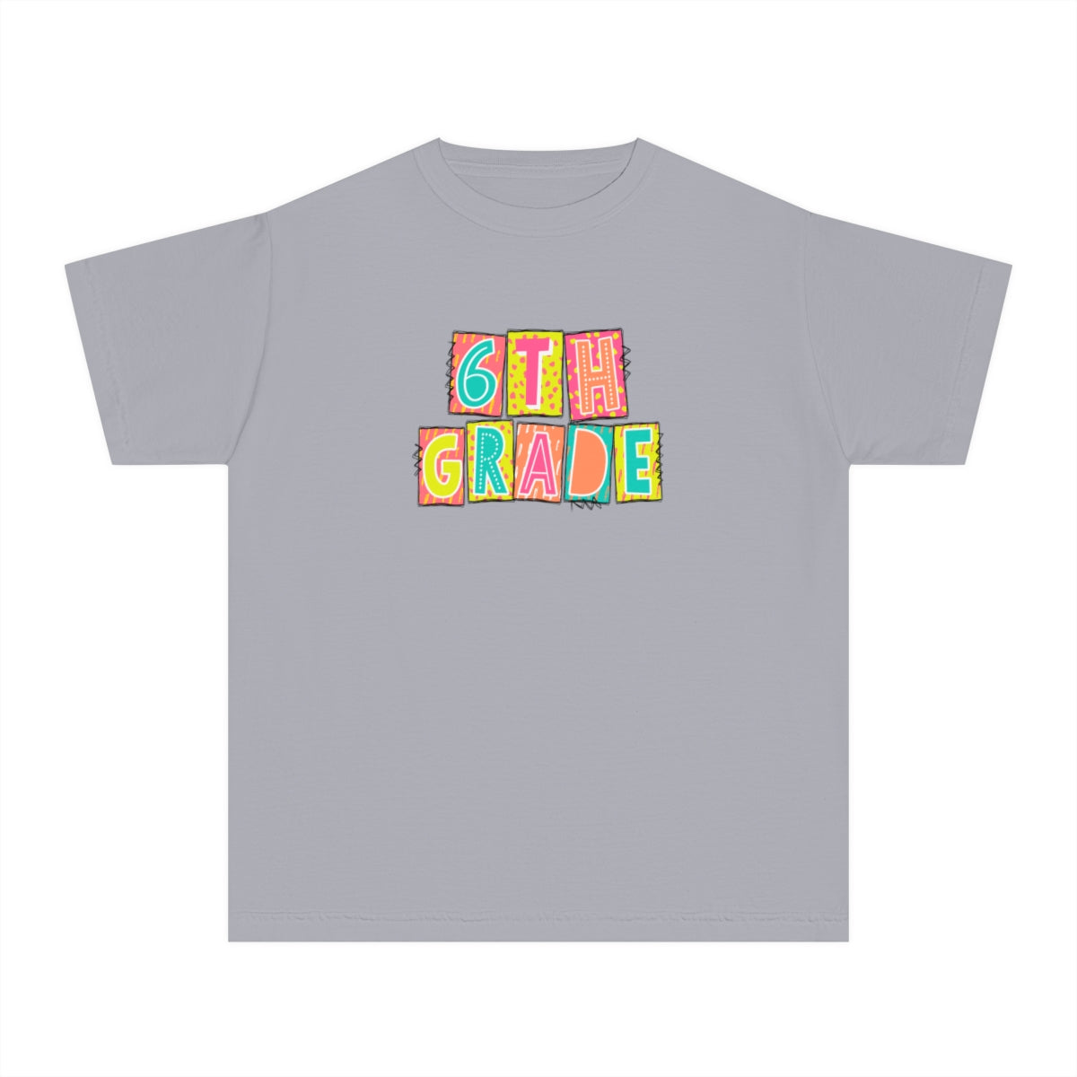 6th Grade Neon Blocks Youth Short Sleeve Tee