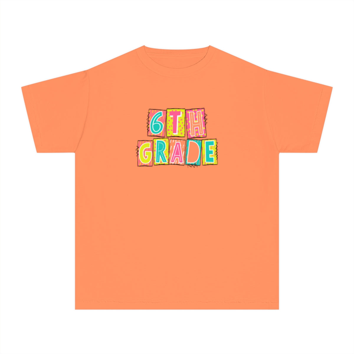 6th Grade Neon Blocks Youth Short Sleeve Tee