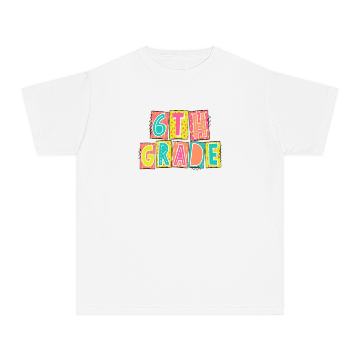 6th Grade Neon Blocks Youth Short Sleeve Tee