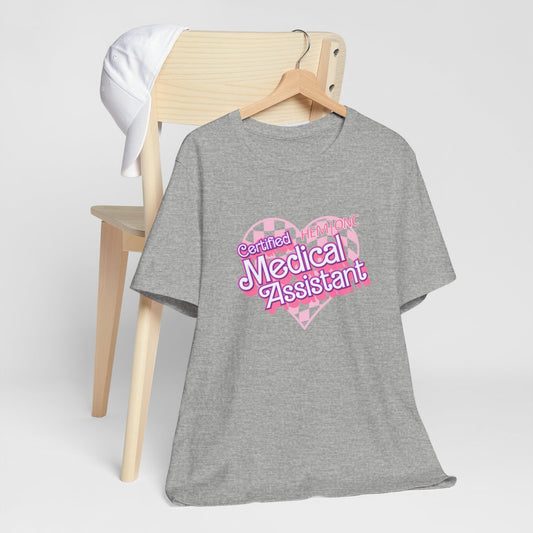 Certified Hem/Onc Medical Assistant Checkered Heart Short Sleeve Tee