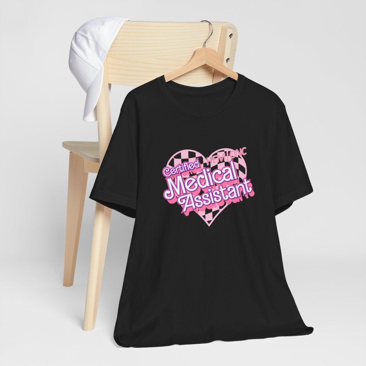 Certified Hem/Onc Medical Assistant Checkered Heart Short Sleeve Tee
