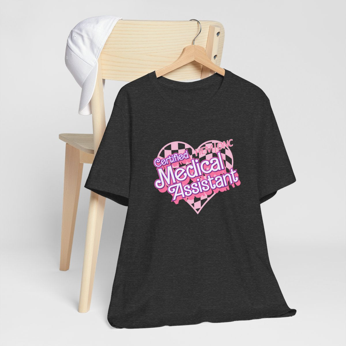 Certified Hem/Onc Medical Assistant Checkered Heart Short Sleeve Tee