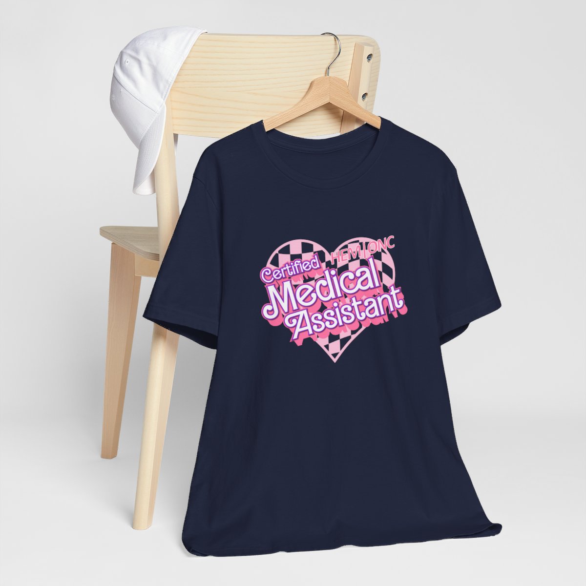 Certified Hem/Onc Medical Assistant Checkered Heart Short Sleeve Tee