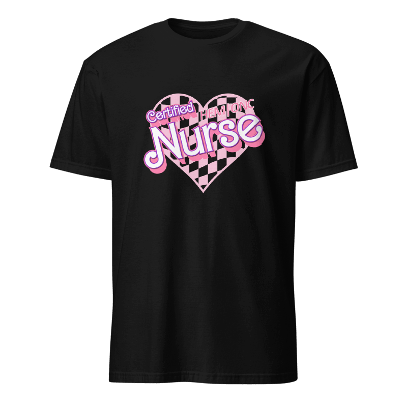 Certified HEM|ONC Nurse Checkered Heart Design Short Sleeve Tee