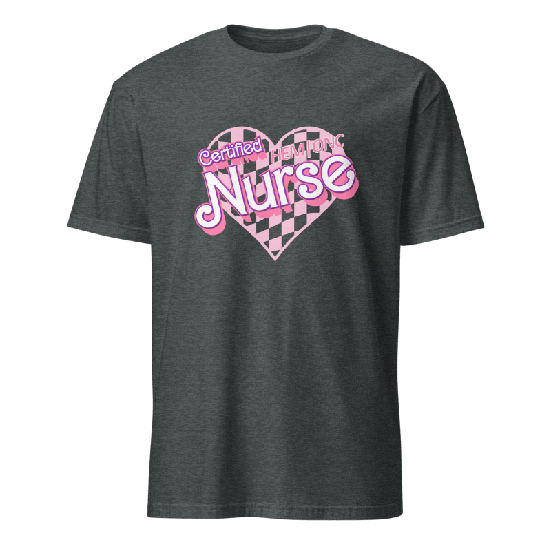 Certified HEM|ONC Nurse Checkered Heart Design Short Sleeve Tee