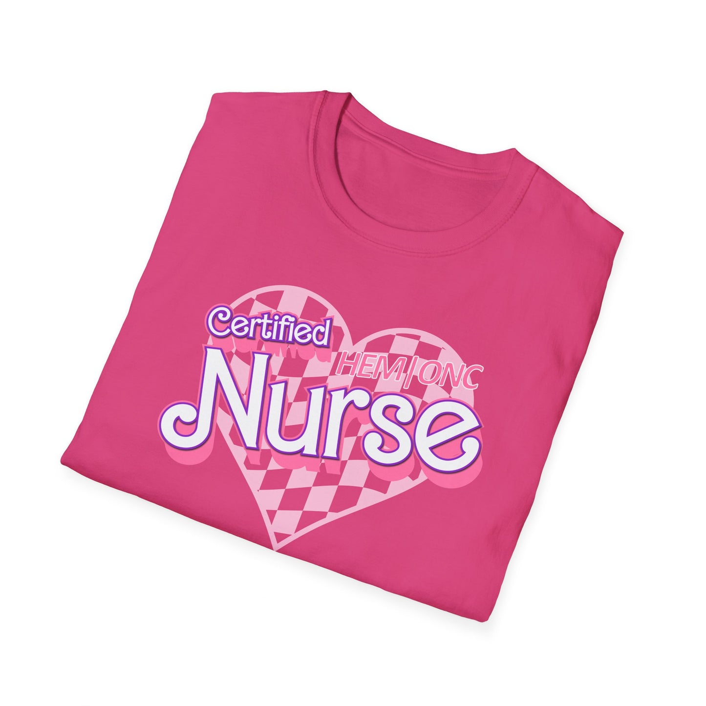 Certified HEM|ONC Nurse Checkered Heart Design Short Sleeve Tee