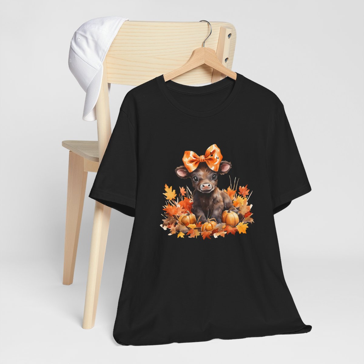 Happy Fall Cow Bow Pumpkin Short Sleeve Tee