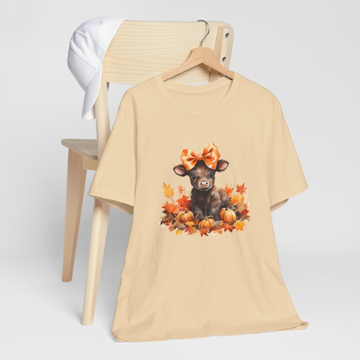 Happy Fall Cow Bow Pumpkin Short Sleeve Tee