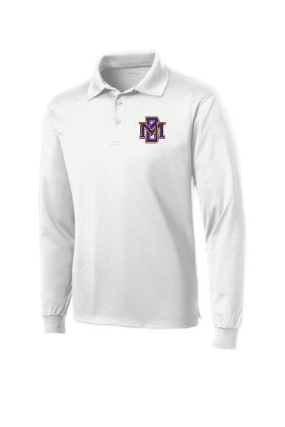 MB Purple and Gold Logo Micropique Sports-Wick Long Sleeve Polo