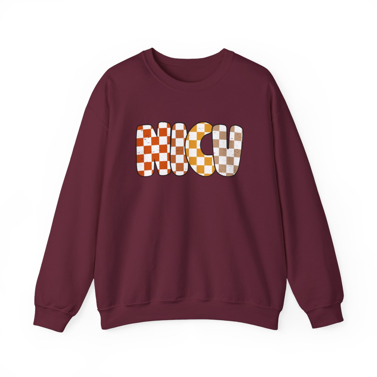 NICU Checkered Fall Distressed Long Sleeve Sweatshirt