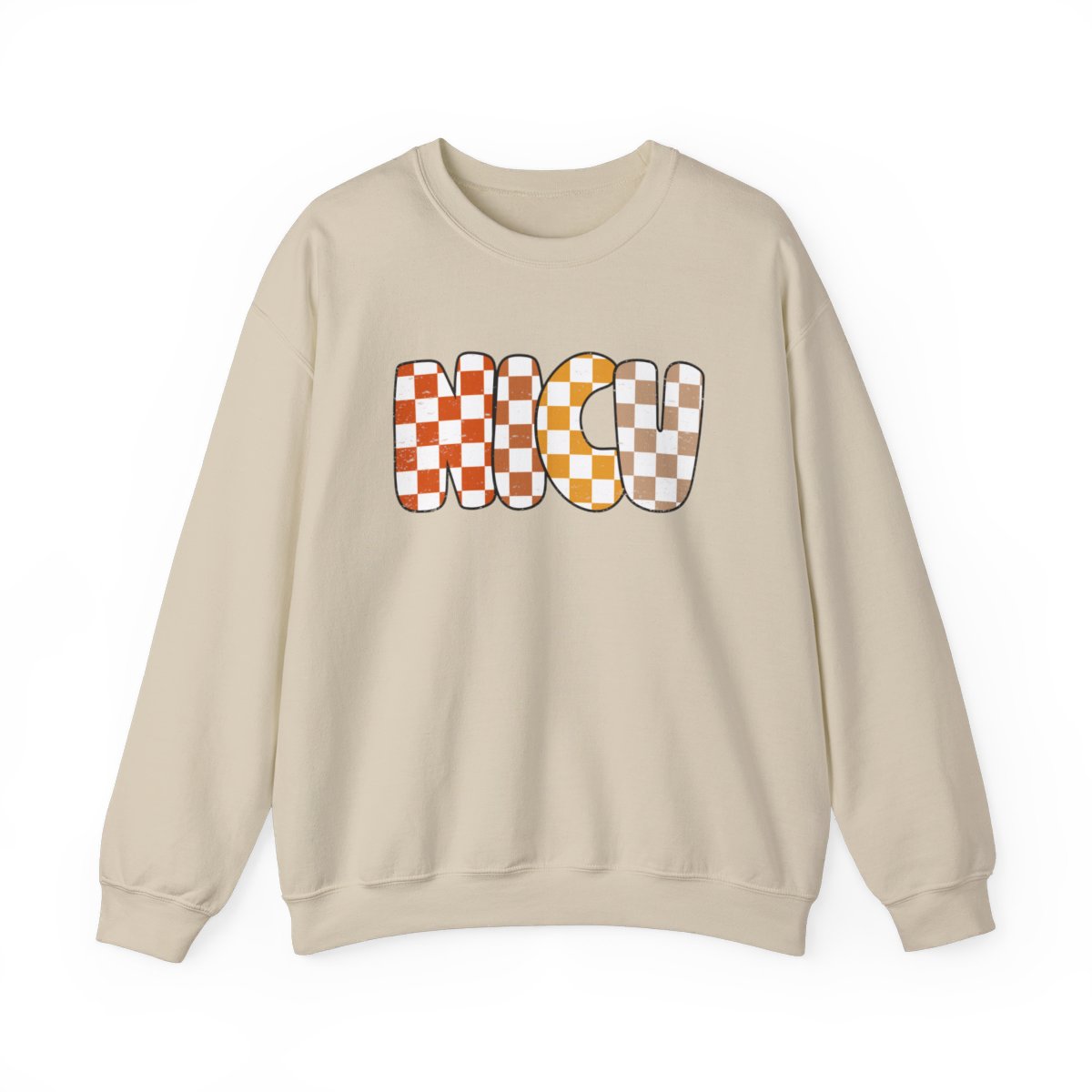 NICU Checkered Fall Distressed Long Sleeve Sweatshirt