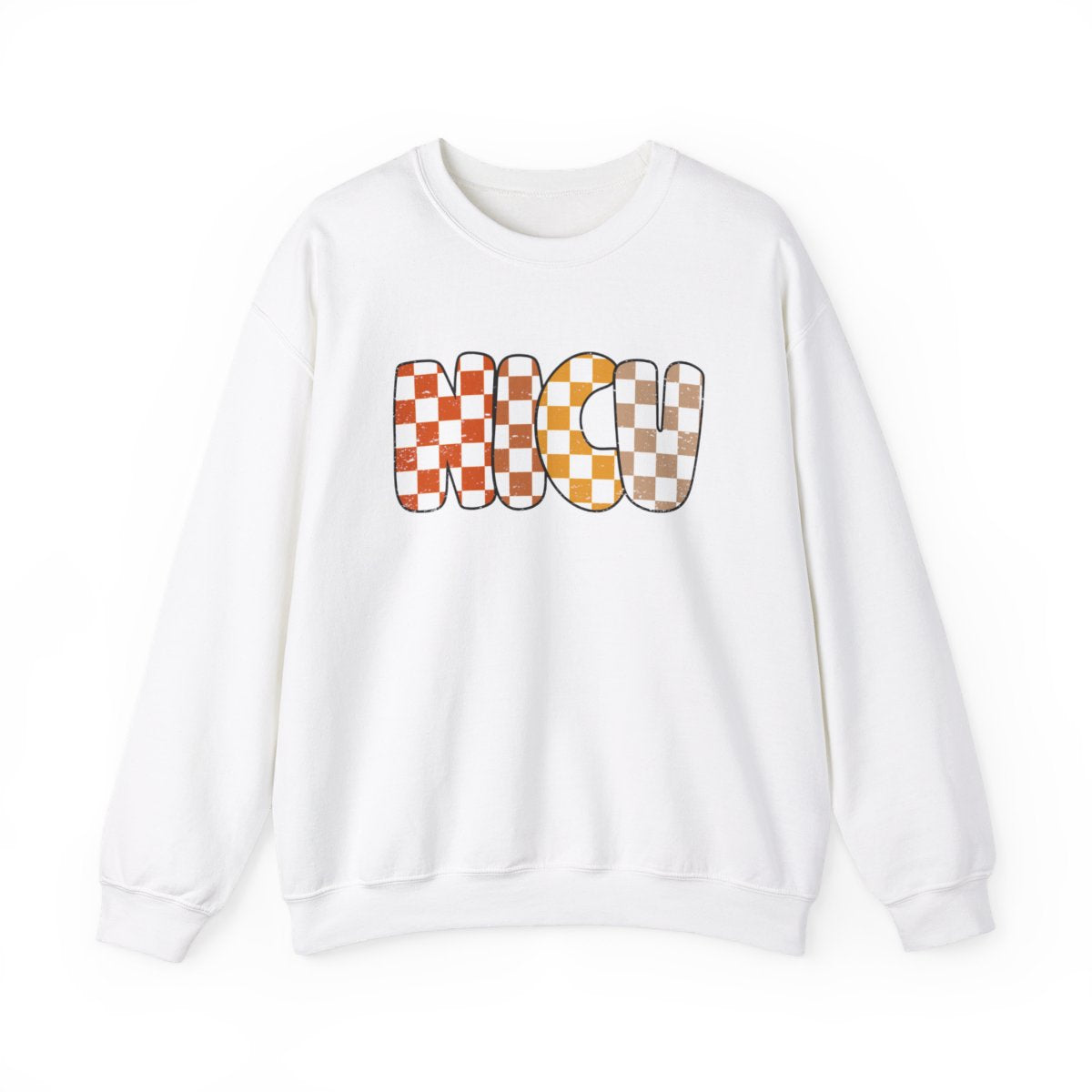 NICU Checkered Fall Distressed Long Sleeve Sweatshirt