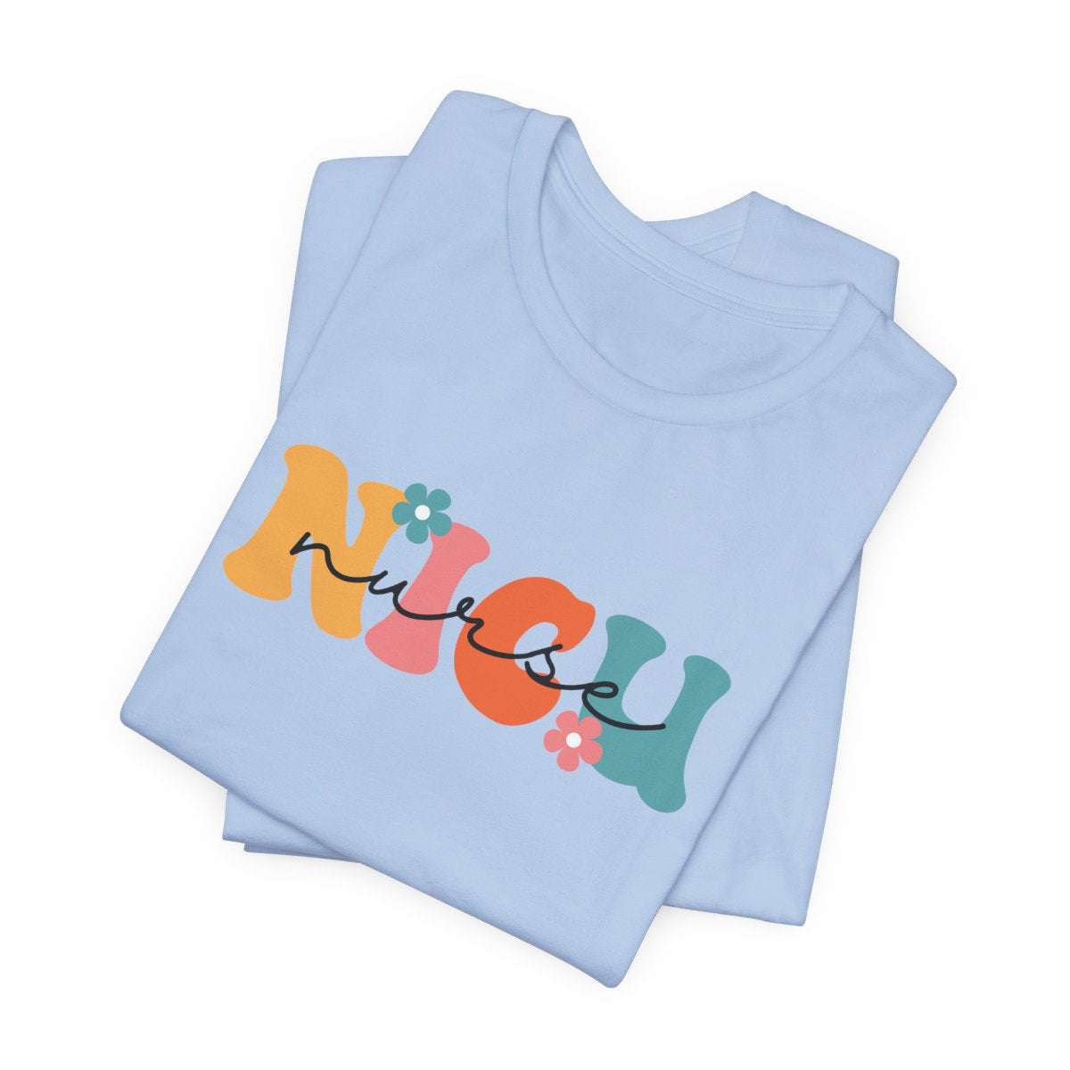 NICU Nurse Floral Retro with Script Short Sleeve Tee