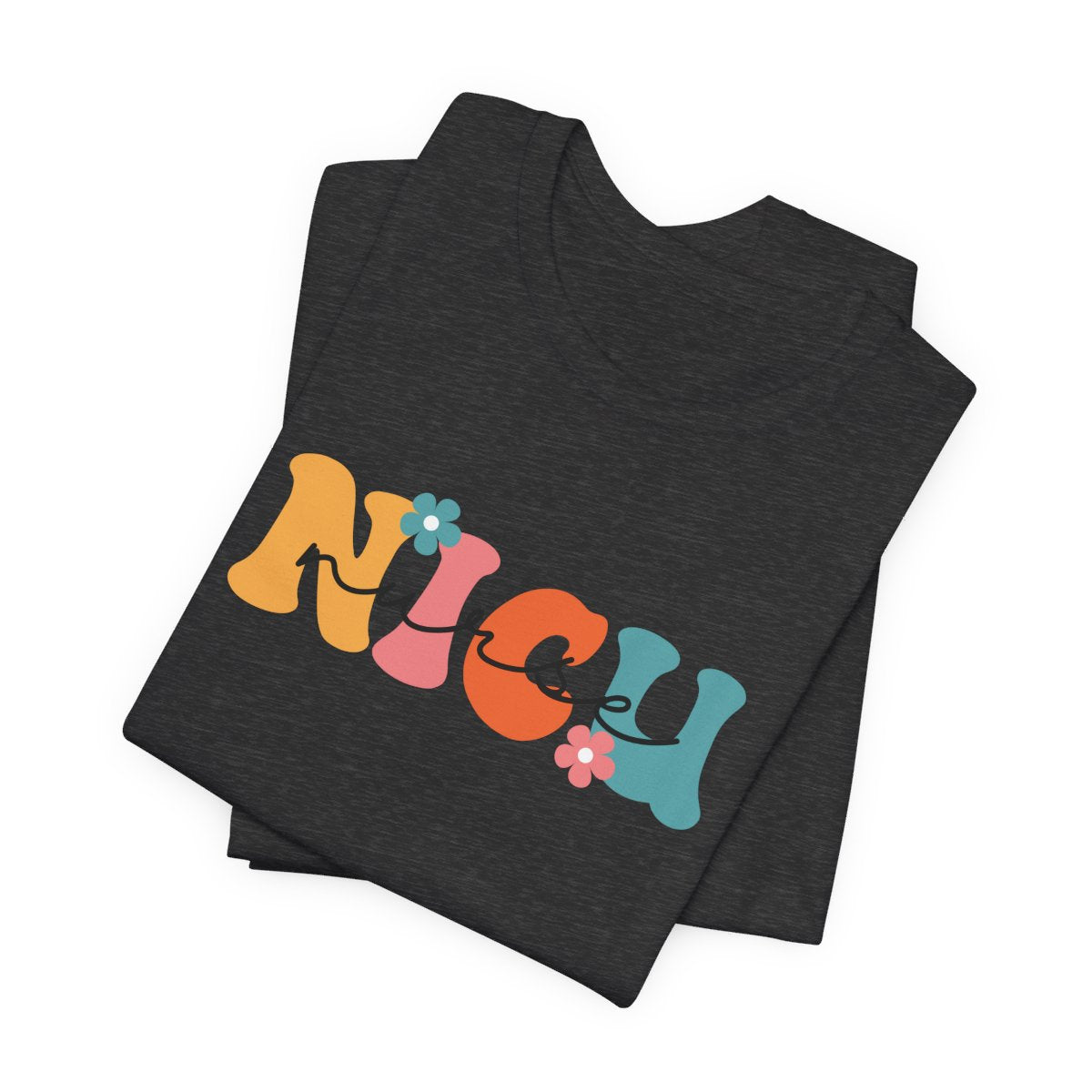 NICU Nurse Floral Retro with Script Short Sleeve Tee