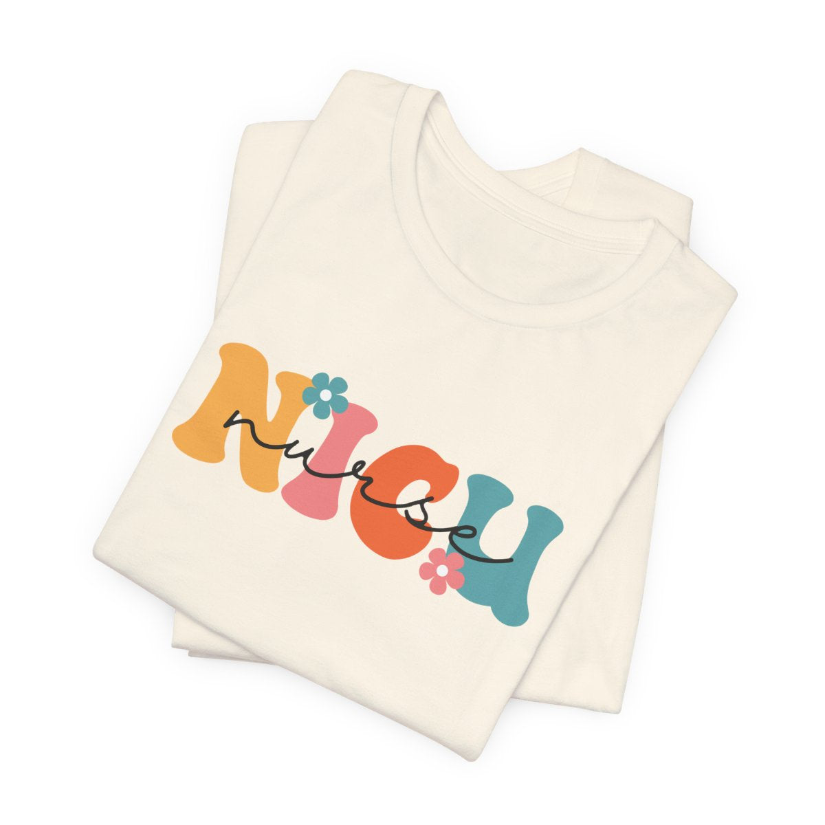 NICU Nurse Floral Retro with Script Short Sleeve Tee