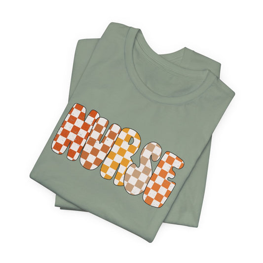 Nurse Checkered Fall Distressed Short Sleeve Tee