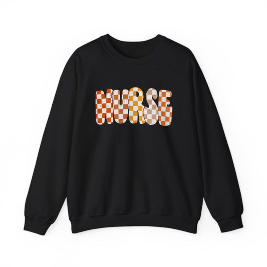 Nurse Checkered Fall Distressed Long Sleeve Sweatshirt