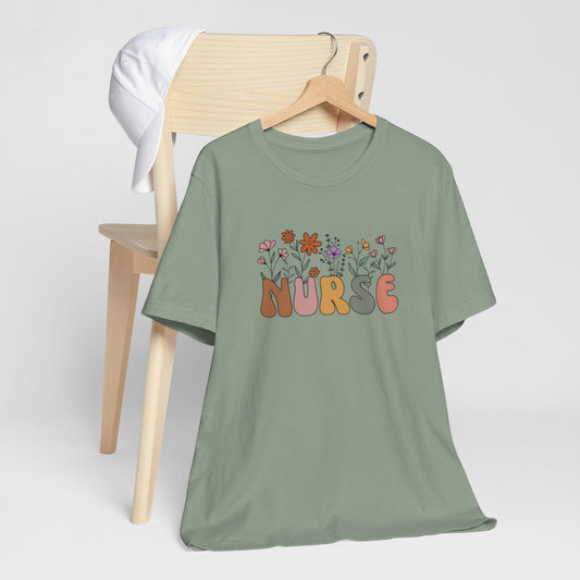 Nurse Flower Retro Short Sleeve Tee
