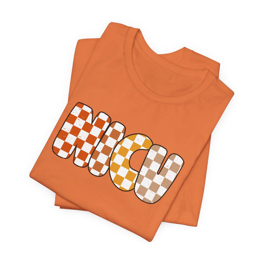NICU Checkered Fall Distressed Short Sleeve Tee