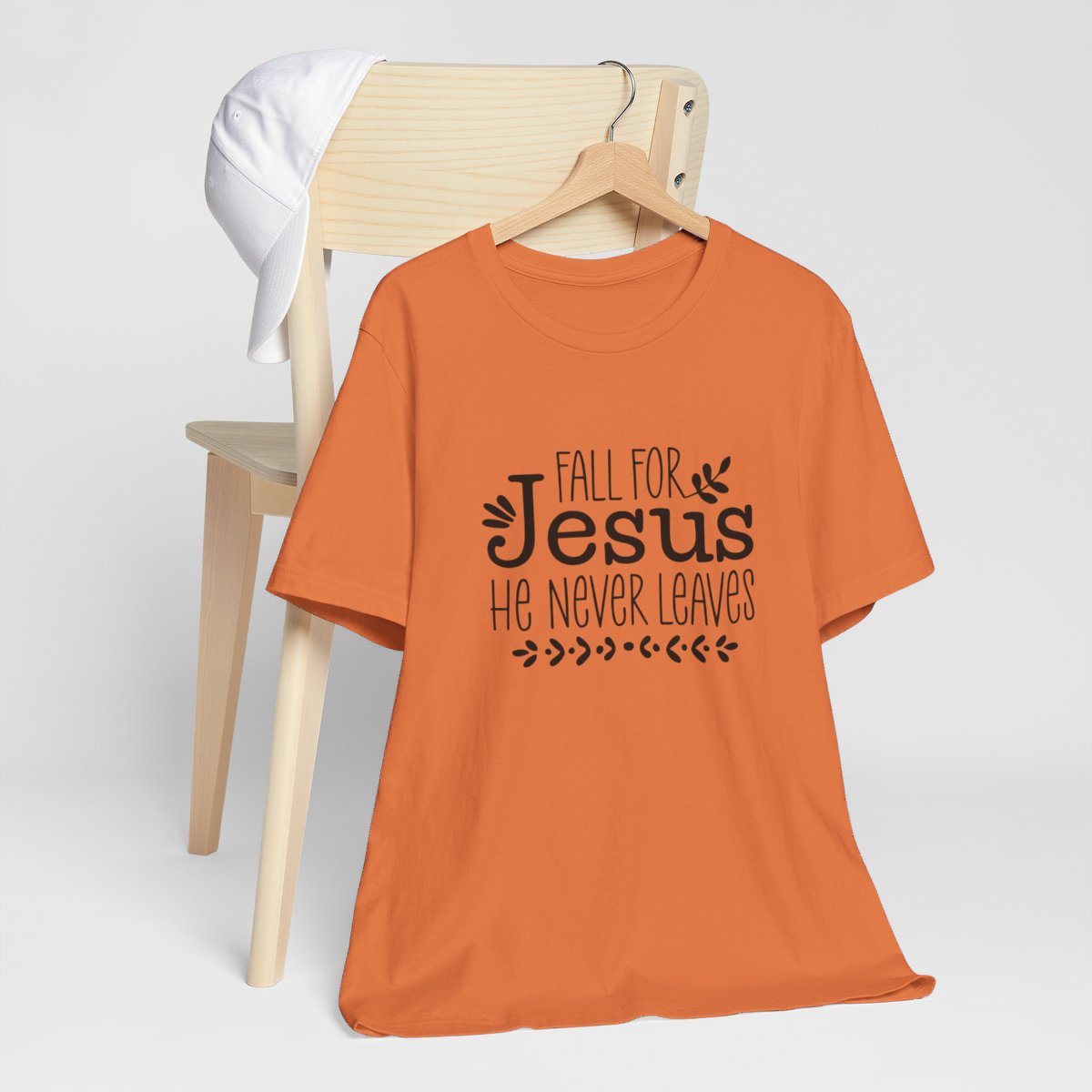 Fall for Jesus He Never Leaves Short Sleeve Tee