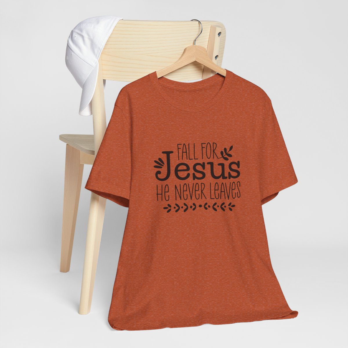 Fall for Jesus He Never Leaves Short Sleeve Tee