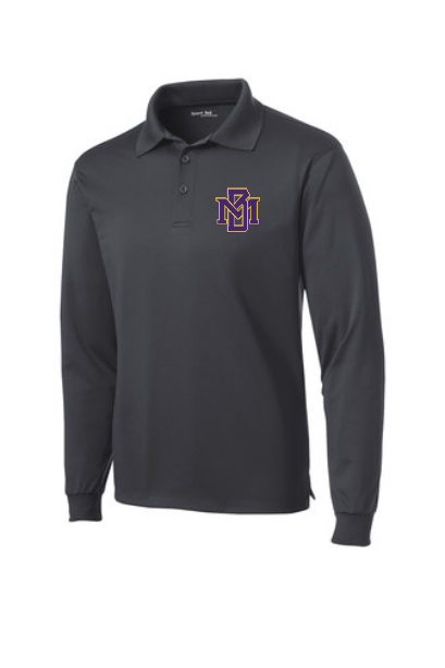 MB Purple and Gold Logo Micropique Sports-Wick Long Sleeve Polo