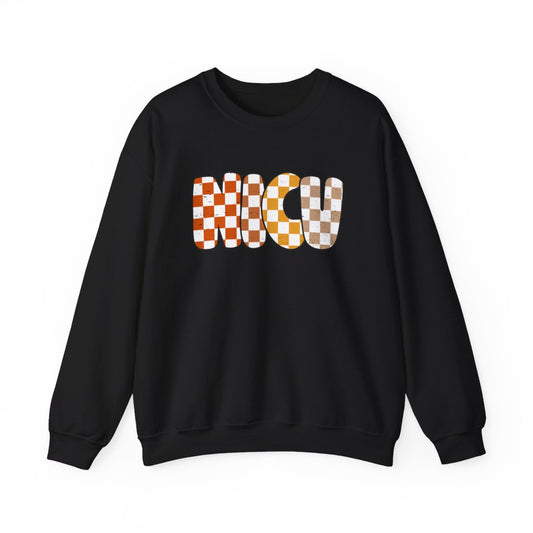 NICU Checkered Fall Distressed Long Sleeve Sweatshirt