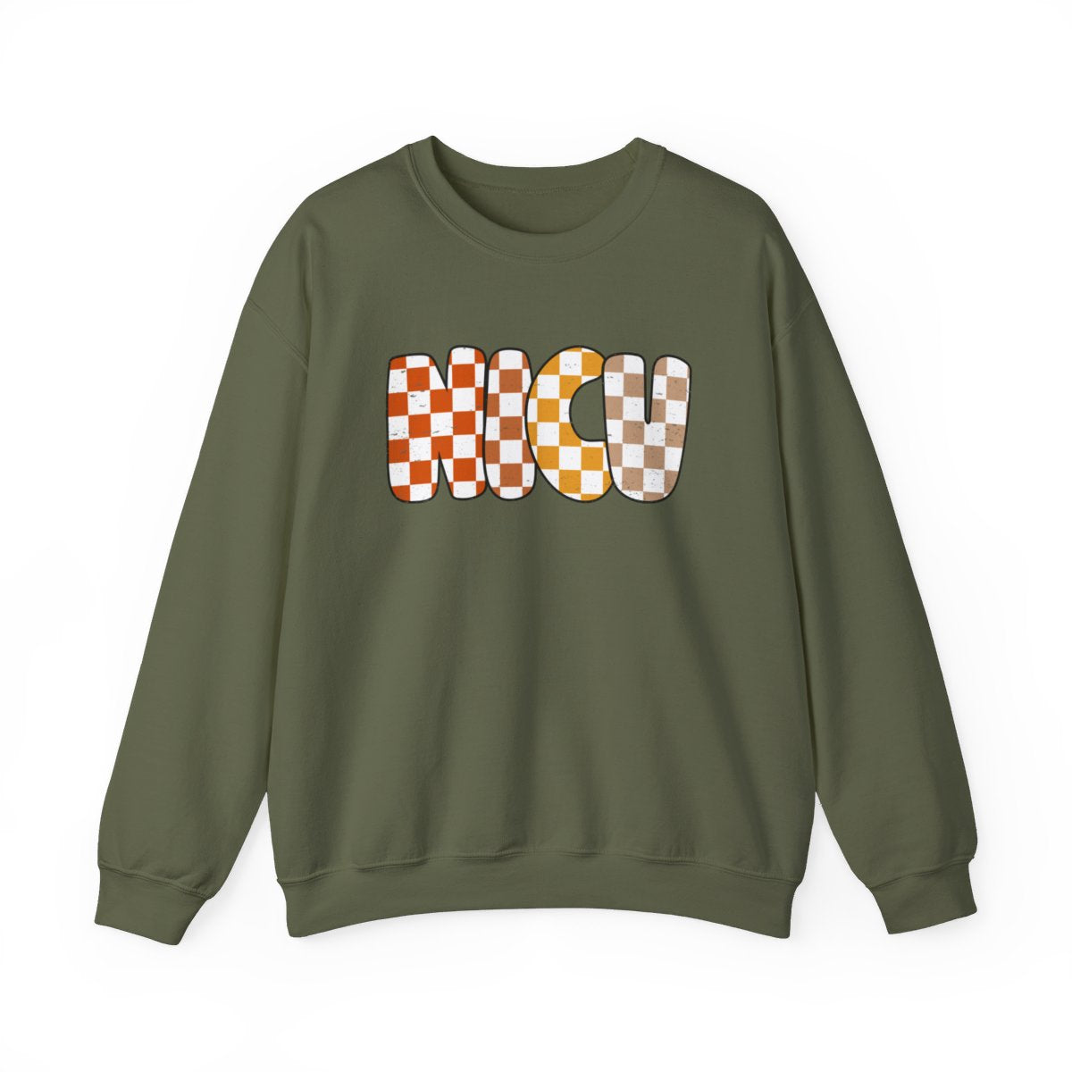 NICU Checkered Fall Distressed Long Sleeve Sweatshirt